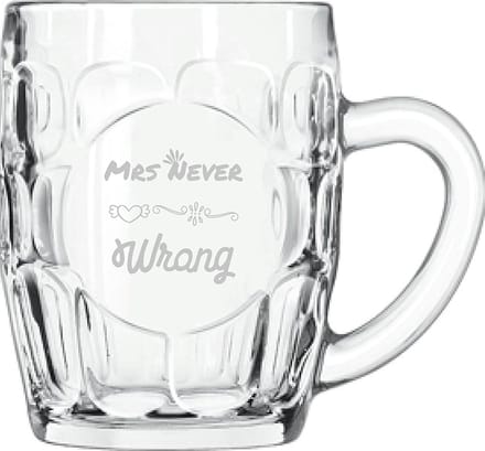 Gegraveerde bierpul 55cl Mrs. Never wrong