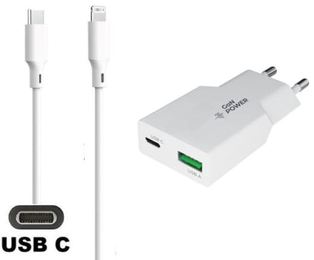 OneOne 36W snellader met 2 poorten + 1,5m OneOne USB C naar Lightning kabel. PD PPS lader. GAN oplader adapter past op Apple iPhone 11 Pro, iPhone 11 Pro Max, iPhone 12, iPhone 12 Mini, iPhone 12 Pro, iPhone 12 Pro Max, iPhone 13