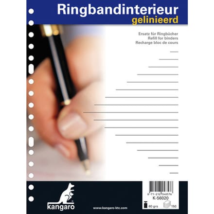 Kangaro ringbandpapier A5 - 17-gaats - gelinieerd met kantlijn - 150 vel