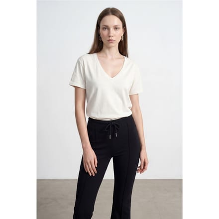 Katoenen Tencel V-hals Korte Mouwen Blouse