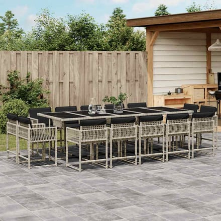 vidaXL - 15-delige - Tuinset - met - kussens - poly - rattan - lichtgrijs