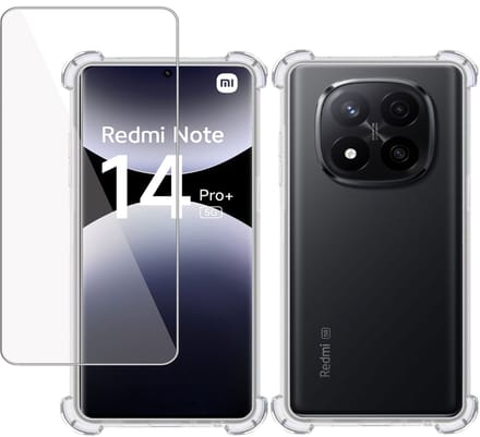 TechNow Hoesje + Screenprotector geschikt voor Xiaomi Redmi Note 14 Pro / Pro+ – Tempered Glass - Extreme Shock Case Transparant