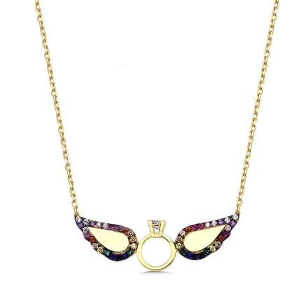 18K Goud Ring Multi Kleuren Kristal Ketting - 40cm +5cm