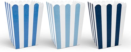 PARTYDECO - 6 blauw gestreepte popcornbakjes 7,5 x 12 cm