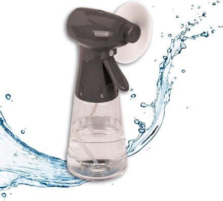 Ventilator met spuitfles - Mini koeler - Snelle verfrissing - Waterkoeling functie - ca. 22 cm hoog - Grijs
