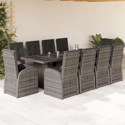 vidaXL - 11-delige - Tuinset - met - kussens - poly - rattan - grijs