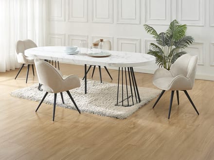 Vente-unique Set tafel FIRELA + 4 stoelen GULSUN - Wit marmereffect en beige