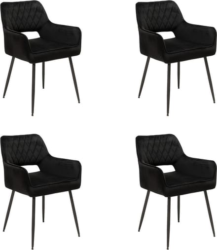 Bronx71® Velvet eetkamerstoel Mika zwart - Eetkamerstoelen set van 4 - stoel