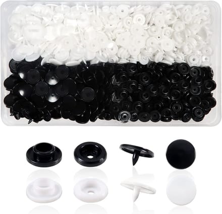 150 Sets Drukknopen Plastic T5 12mm Wit en Zwart voor Accessoires, Kleding, DIY en Scrapbooking