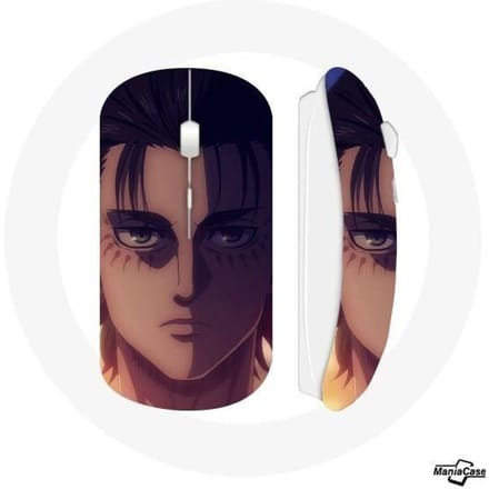 Souris Sans Fil - Eren Yeager - Attack on Titan - Compatible Mac et PC - Clé USB incluse - Blanc