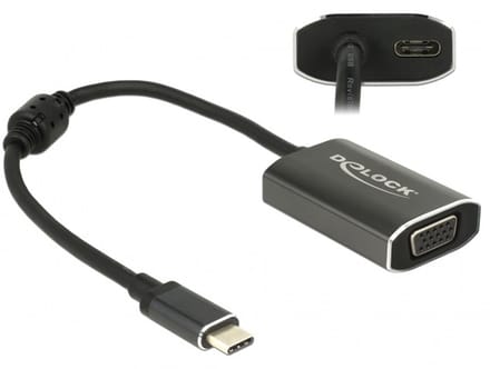 Premium USB-C naar VGA en USB-C PD adapter met DP Alt Mode (1920 x 1200) / zwart - 0,20 meter
