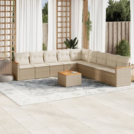 vidaXL - 10-delige - Loungeset - met - kussens - poly - rattan - beige