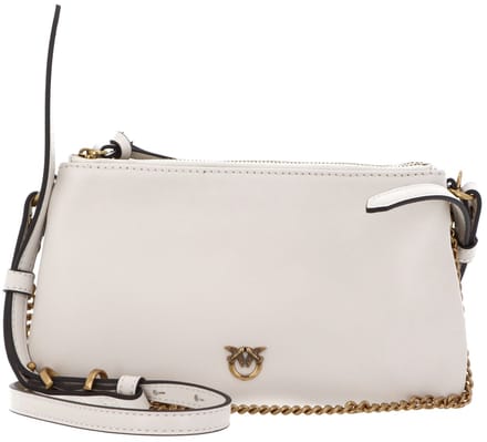 PINKO schoudertas Double Mini Vitello Morbido White + White + Antique Gold wit