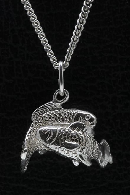 Zilveren Sterrenbeeld Vissen ketting hanger - groot