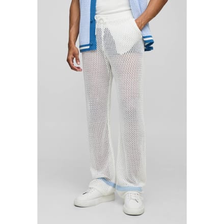 Relaxed Fit Open Stitch Stripe Detail Gebreide Joggers | White | Size Medium