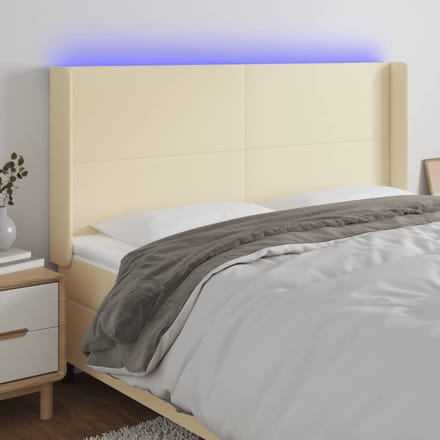 vidaXL - Hoofdbord - LED - 203x16x118/128 - cm - kunstleer - crèmekleurig