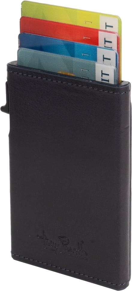 Tony Perotti Furbo Leren RFID Pasjeshouder Slim met buitenvak - Blauw