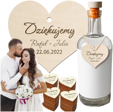 SMX Design - Houten Etyket - Gepersonaliseerd - Hartvorm - Bruiloft