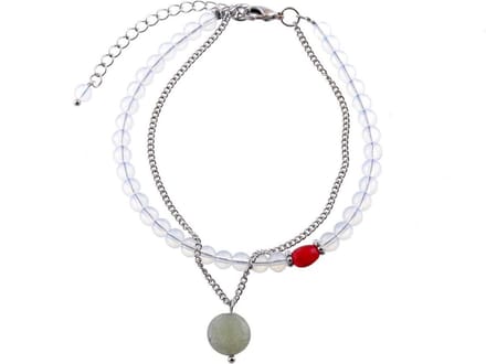 Behave Zilverkleurige armband 2 rijen met halfedelsteen