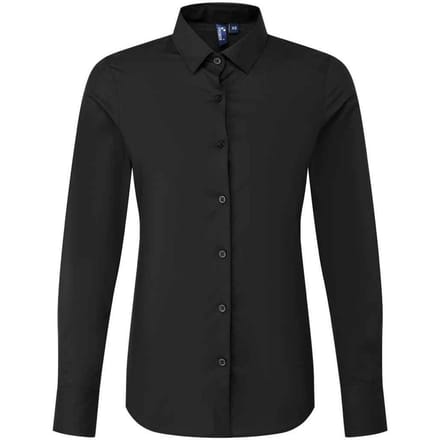 Premier Dames Recyclight Poplin Lange Mouwen Shirt (Zwart)