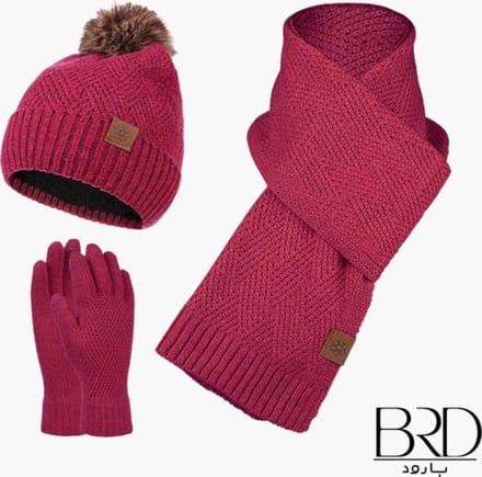 BRD® Winterset met Wol Bordeaux - Muts met Pompon Sjaal Handschoenen - Dames & Heren