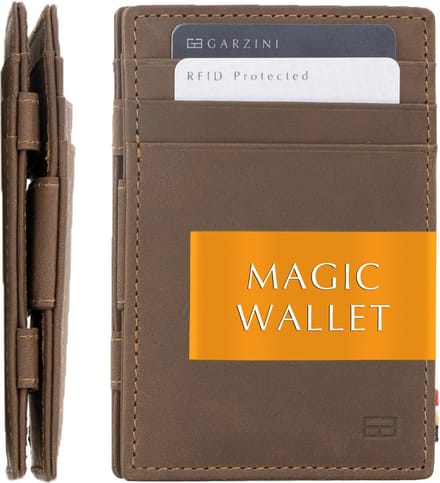 Garzini Portemonnee Heren, Leren Pasjeshouder RFID, Kaarthouder voor 10 Pasjes, Compacte Magic Wallet, Echt leer Portefeuille, Bruin