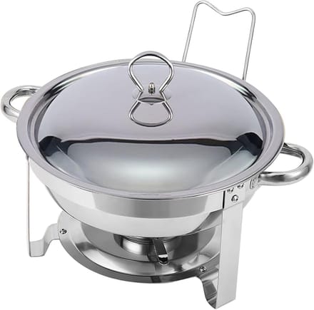 Ronde Buffet Warmer - Voedsel Server - Warme Maaltijden Serveren - Dubbele Basis - 4.5L Inhoud - Zilver