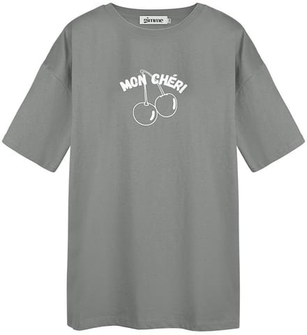 T-shirt dames - Mon Chéri - Grijs - Met opdruk - Regular fit - Maat S