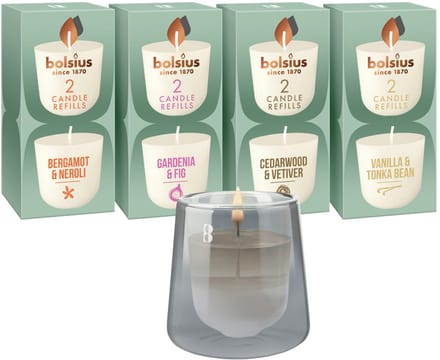 Bolsius - CleanLight - Grijs - Houder en navulbare Geurkaarsen - Starterkit - Met 9 gegeurde Refills