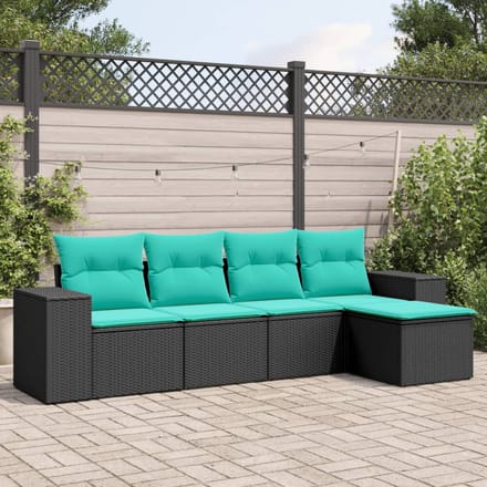 vidaXL - 5-delige - tuinbankset - met - kussens - van - zwart - polyrotan