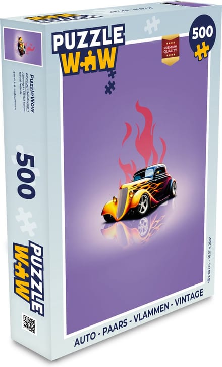 Puzzel Auto - Paars - Vlammen - Vintage - Legpuzzel - Puzzel 500 stukjes