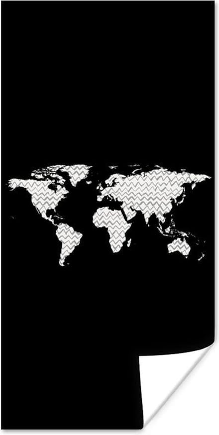 Poster Wereldkaart - Patronen - Zwart - 75x150 cm