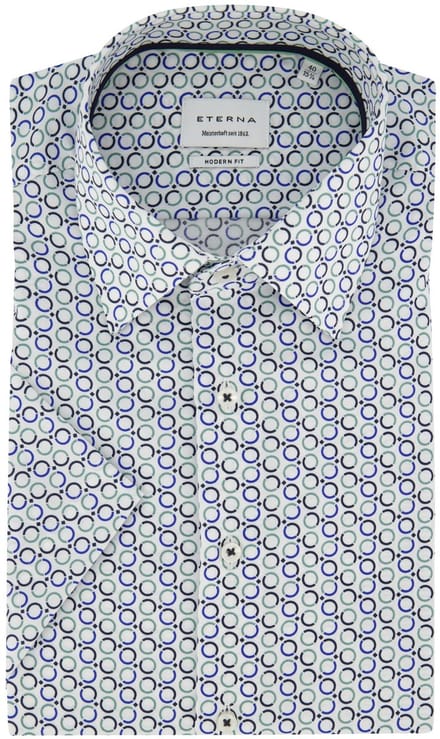 Blauw geprint korte mouw overhemd Eterna Modern Fit strijkvrij
