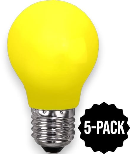 5-Pack | Prikkabel - Standaard bol - E27 - 0.9W - Geel