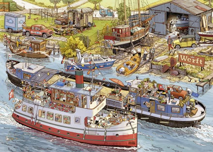 Heye puzzel Boatyard 1000 stukjes cartoon puzzel inclusief poster.
