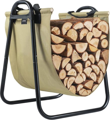 Open haard loghouder met canvas logdrager voor binnen en buiten