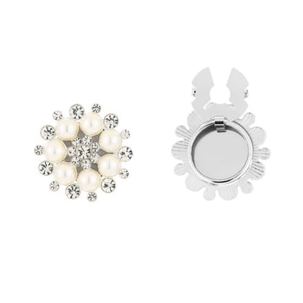 Bijoutheek Button Cover - Knoop Clip Bloem Parels Zilverkleurig
