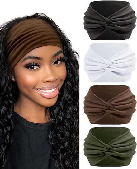 Famanu - 4-pack extra grote haarbanden 18 cm, elastische yoga bandana haaraccessoires voor dames