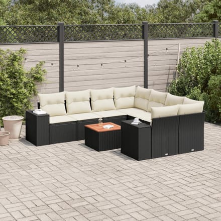 vidaXL - 9-delige - Loungeset - met - kussens - poly - rattan - zwart