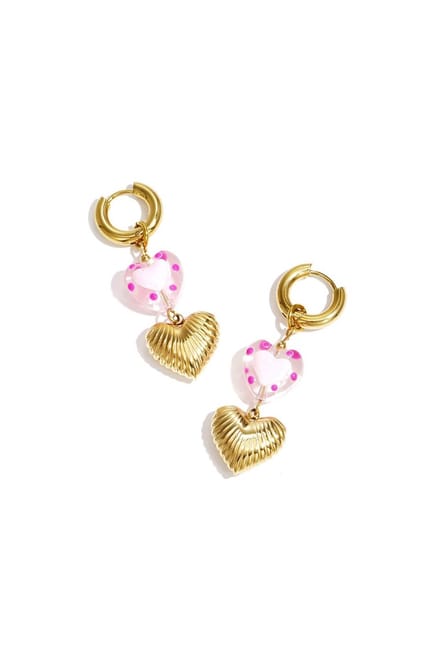 Oorringen met hangers in hart vorm Roze