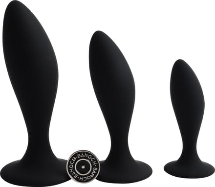 Banoch | Buttplug set Curvzz - zwart glad Siliconen | Zuignap