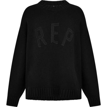 Represent Heren Gebreid Crew Neck Sweatshirt met Logo (Zwart)