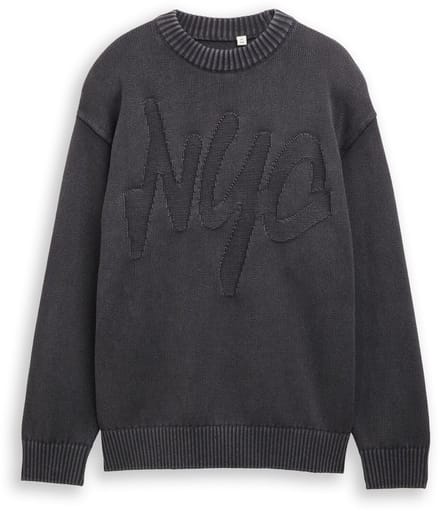 Tom Tailor - Oversized gebreide trui in used-look - Maat 152 - coal grey