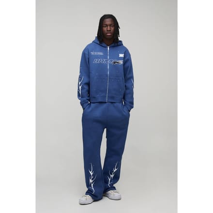 Oversized Boxy Trainingspak Met Strass Steentjes En Moto Ritssluiting | Cobalt | Size Large