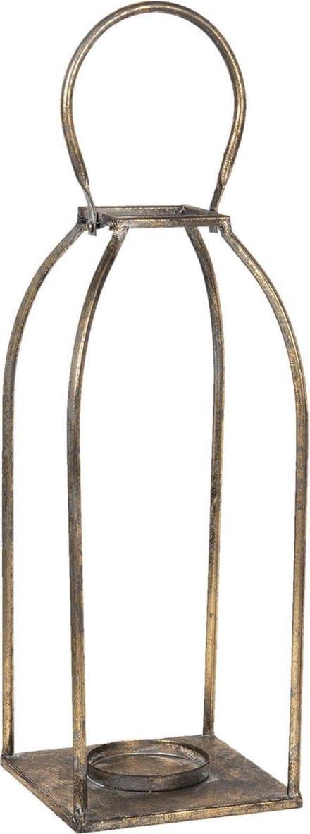 Clayre & Eef Windlicht 15*15*38 cm Koperkleurig Metaal Vierkant Kaarsenhouder Sfeerverlichting
