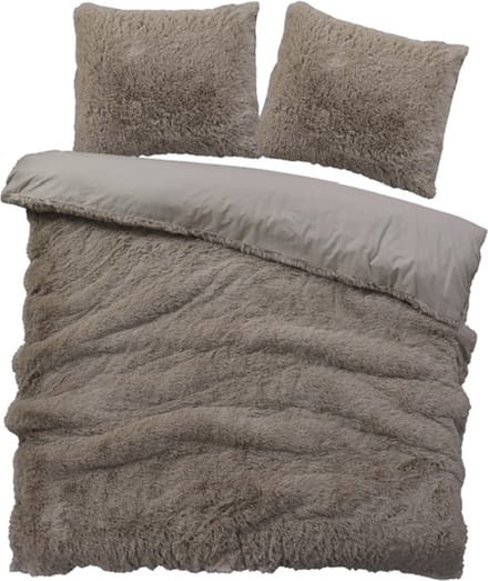 iSleep Dekbedovertrek Teddy Plush - Eenpersoons - 140x200/220 cm - Zand