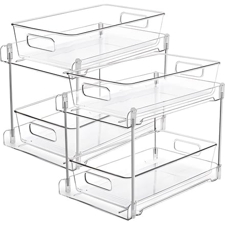 2 Stuks Dubbellaags Transparante Plastic Lade Organizer Onder Wastafel Schuiflades met Bak 2 Pack transparant