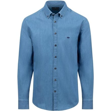Fynch-Hatton Overhemd Uni Color Denim Button-Down Crystal Blue / male