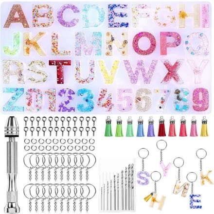 Alfanumerieke kristallen druppellijm hanger spiegel siliconen mal diy epoxyhars sleutel hanger gereedschapsset white
