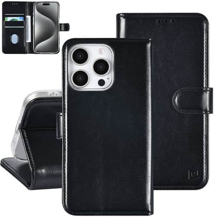 TUNIQ iPhone 16 Pro Book Case hoesje Pasjeshouder voor 3 pasjes - Hanger - Zwart